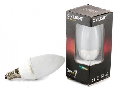 Фото1 Лампа светодиодная CIVILIGHT CV E14-3W candle (warm white)