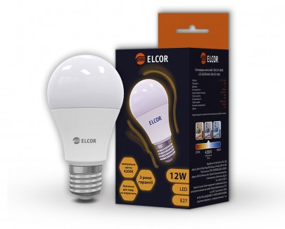 Фото1 Лампа LED А60 12Вт Е27 4200K ELCOR