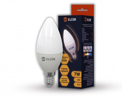 Фото1 Лампа LED С37 7Вт Е14 свічка 4200K ELCOR